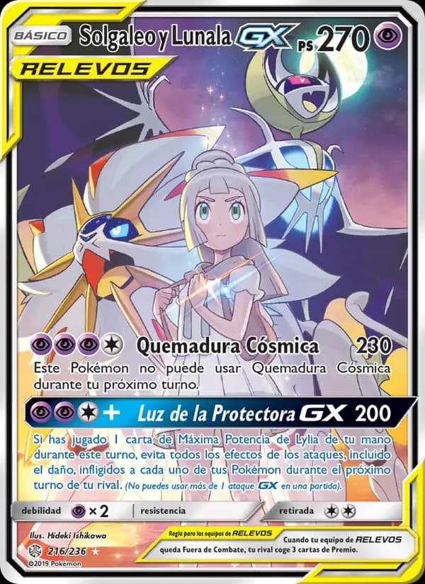 Solgaleo y Lunala GX card in Spanish