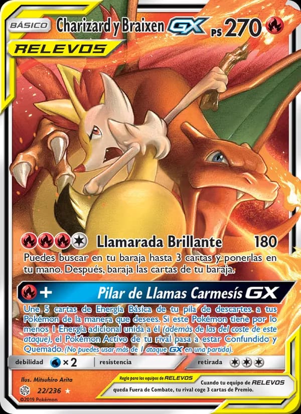 Charizard y Braixen GX card in Spanish