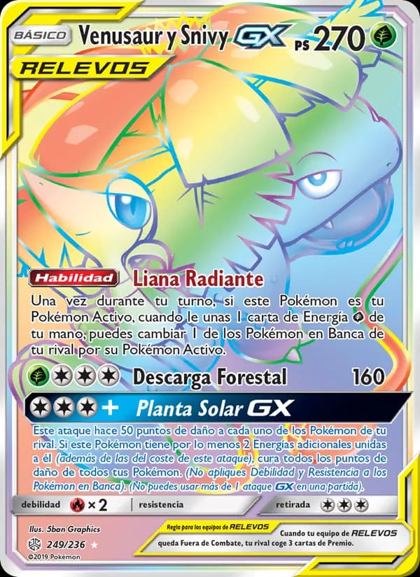 Venusaur y Snivy GX card in Spanish