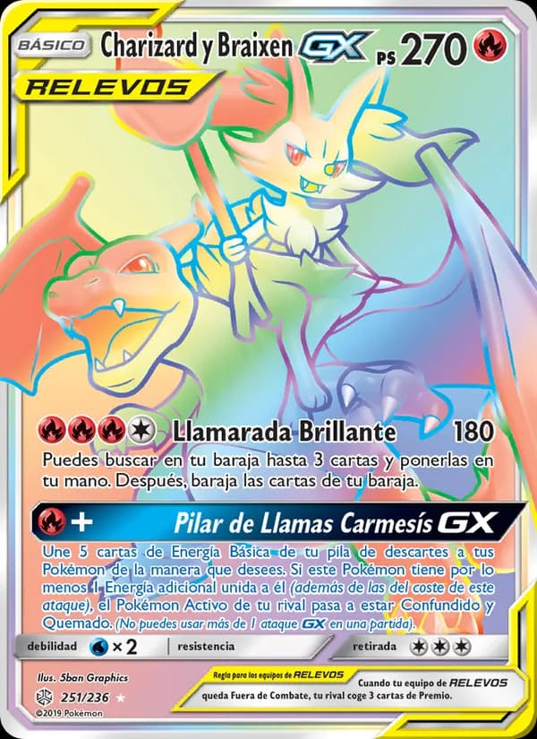 Charizard y Braixen GX card in Spanish