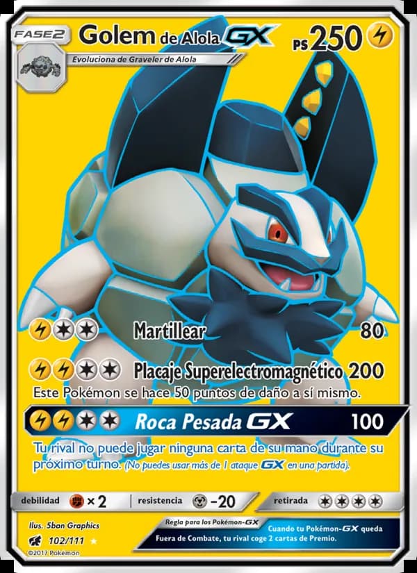Golem de Alola GX card in Spanish