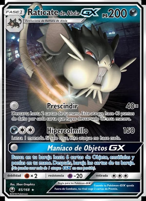 Raticate de Alola GX card in Spanish