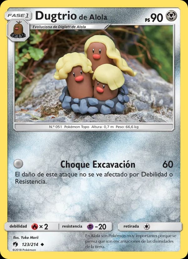 Dugtrio de Alola card in Spanish
