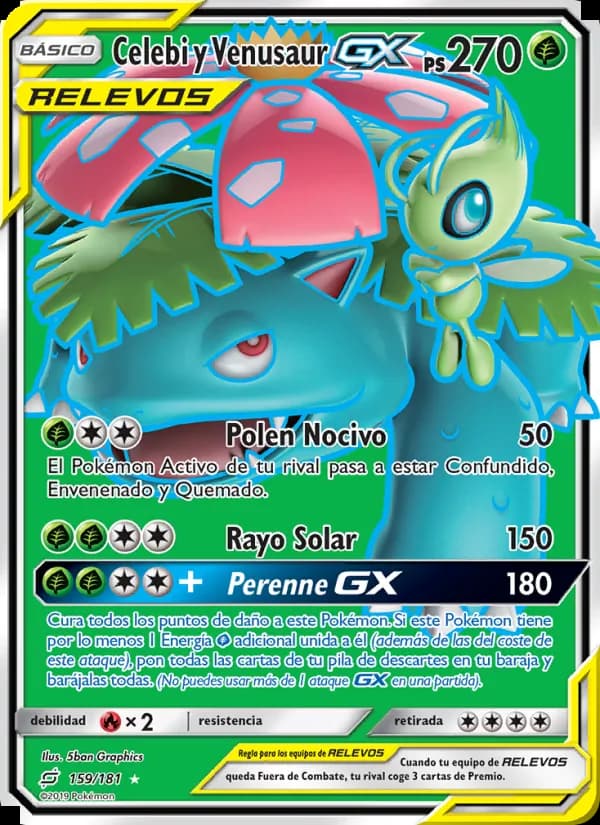 Celebi y Venusaur GX card in Spanish
