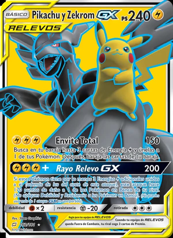 Pikachu y Zekrom GX card in Spanish