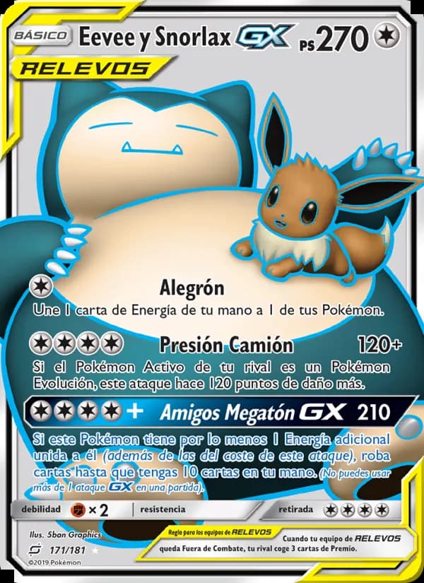 Eevee y Snorlax GX card in Spanish