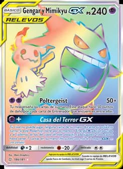 Gengar y Mimikyu GX card in Spanish