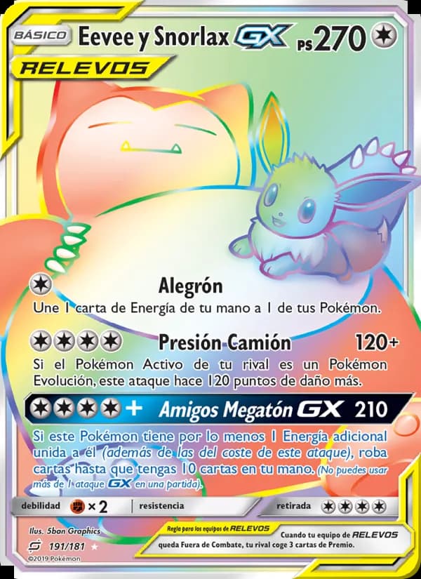 Eevee y Snorlax GX card in Spanish