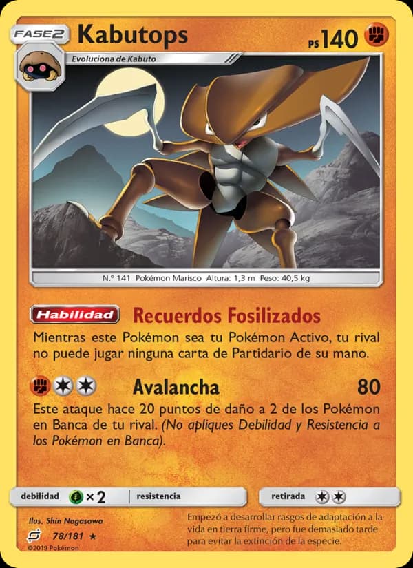 Kabutops card in Spanish