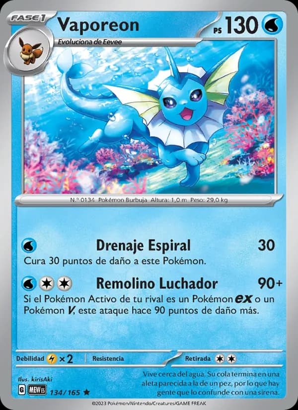 Vaporeon card in Spanish