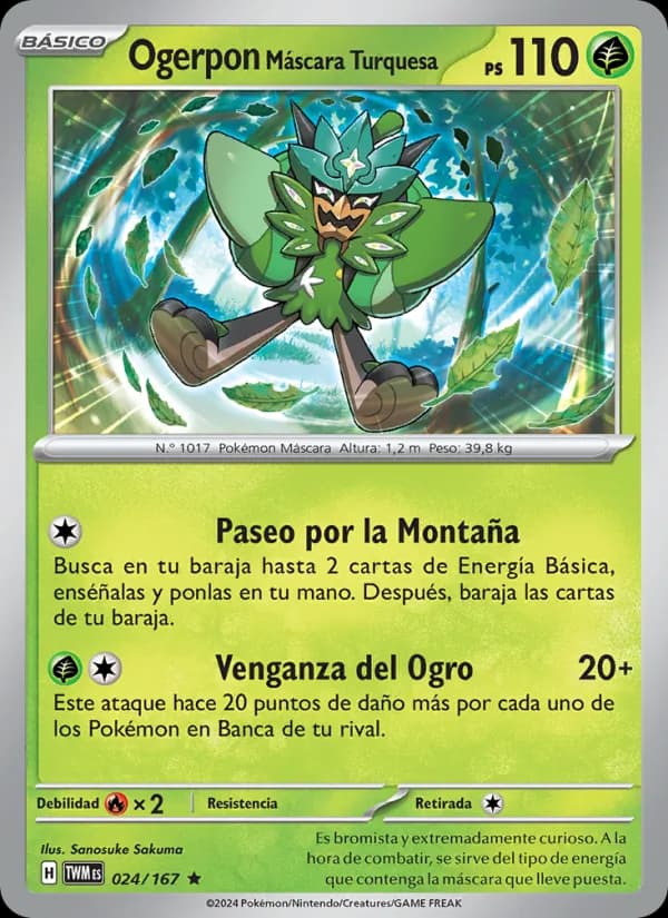 Ogerpon Máscara Turquesa card in Spanish