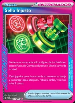 Sello Injusto card in Spanish