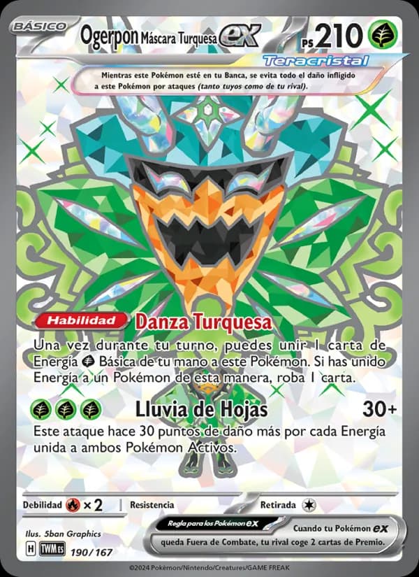 Ogerpon Máscara Turquesa ex card in Spanish