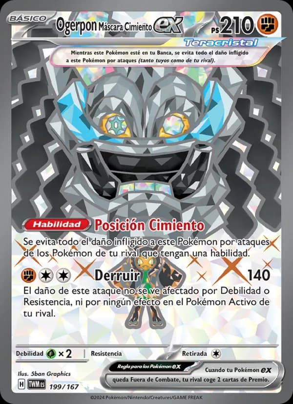 Ogerpon Máscara Cimiento ex card in Spanish