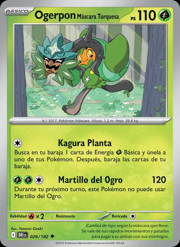Ogerpon Máscara Turquesa card in Spanish