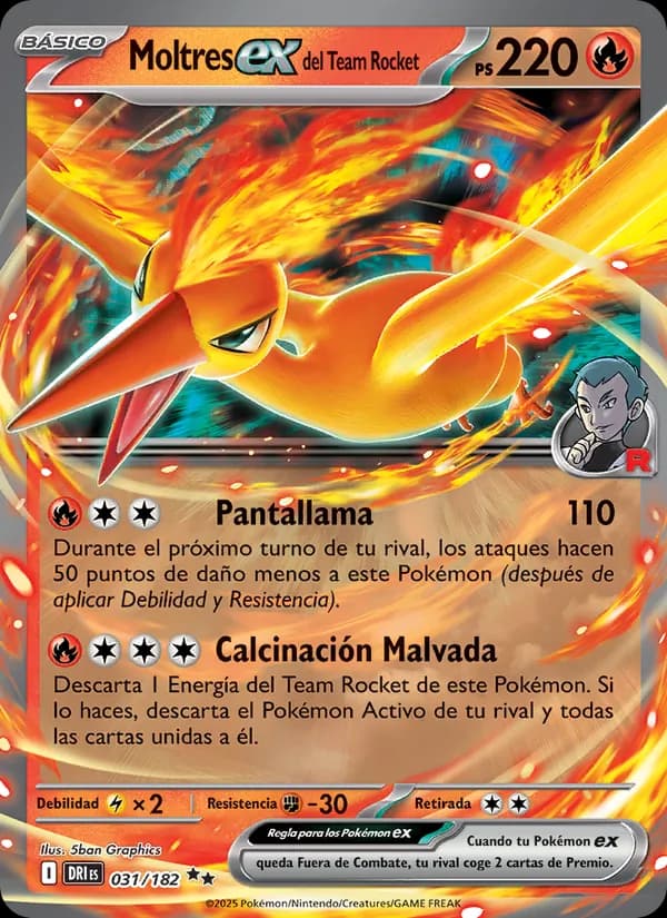 Moltres ex del Team Rocket card in Spanish