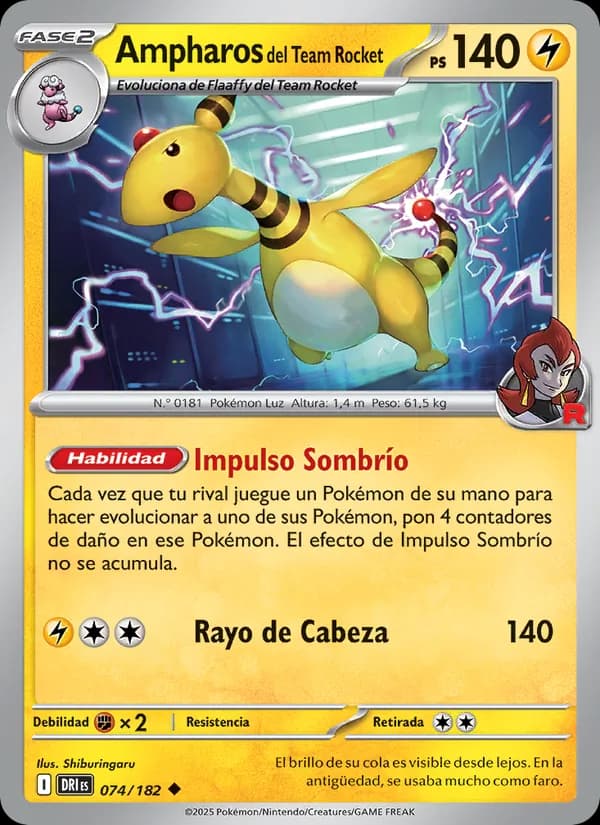 Ampharos del Team Rocket card in Spanish