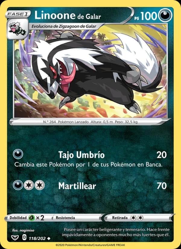 Linoone de Galar card in Spanish
