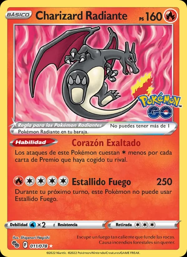 Charizard Radiante card in Spanish