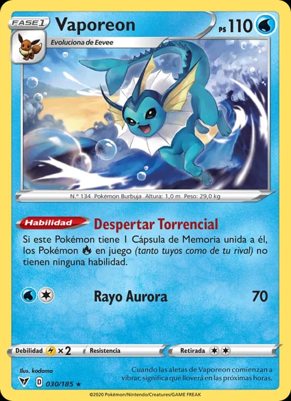 Vaporeon card in Spanish
