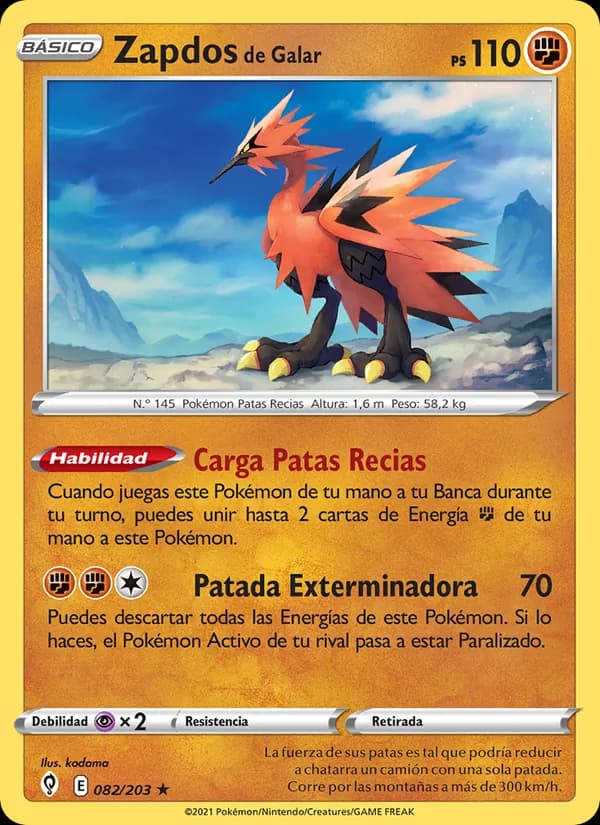 Zapdos de Galar card in Spanish