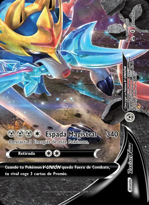 Zacian V-UNIÓN card in Spanish