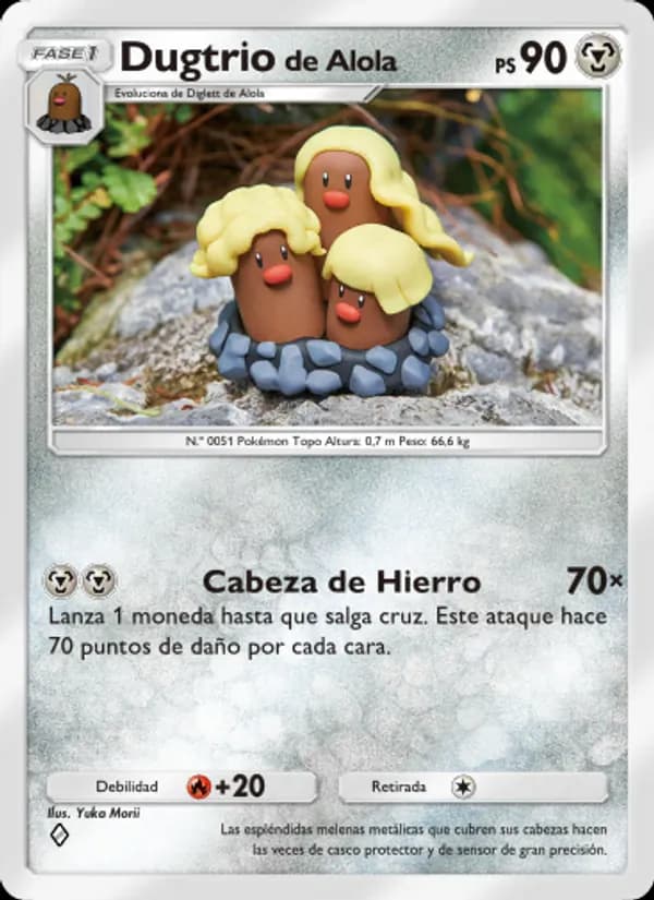 Dugtrio de Alola card in Spanish