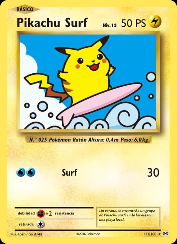 Pikachu Surf card in Spanish