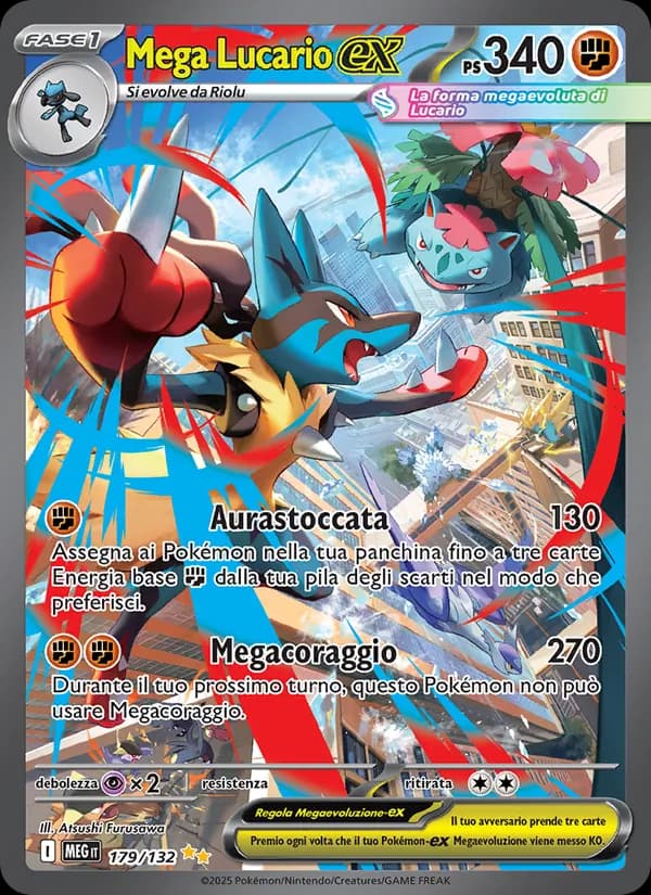 Mega Lucario-ex card in Italian