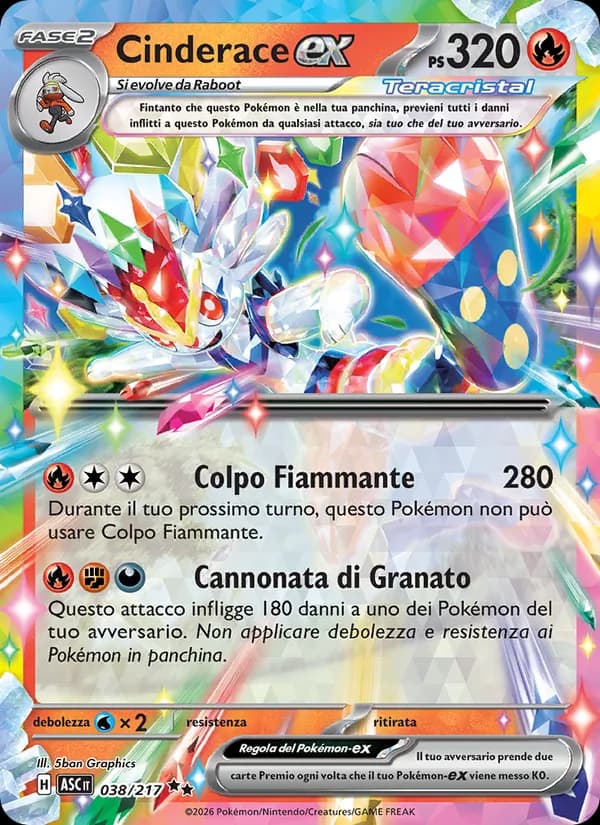 Cinderace-ex card in Italian