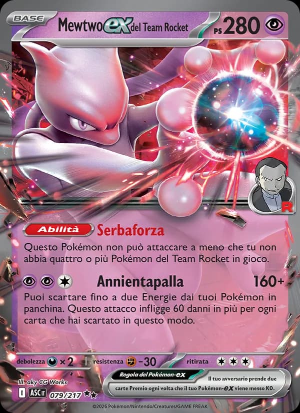 Mewtwo-ex del Team Rocket card in Italian