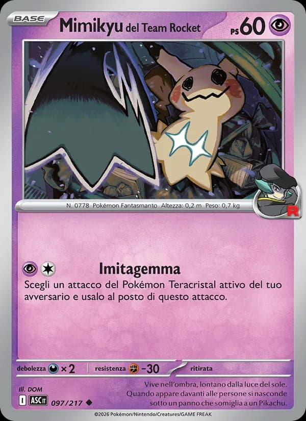 Mimikyu del Team Rocket card in Italian