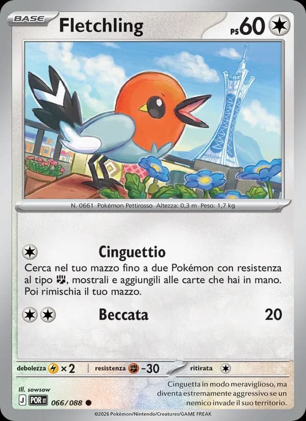 Fletchling card in Italian