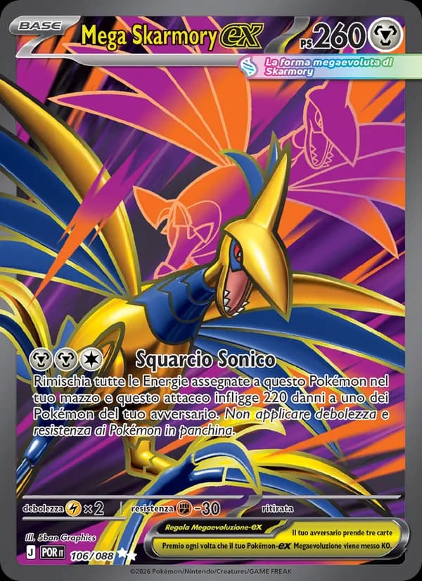 Mega Skarmory-ex card in Italian