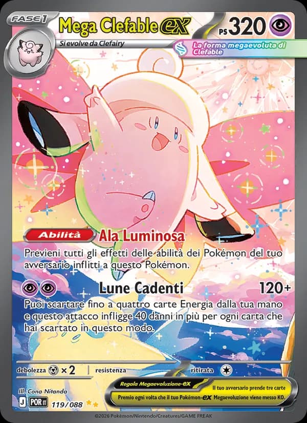 Mega Clefable-ex card in Italian