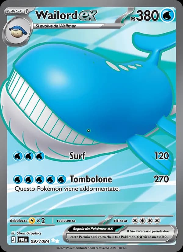 Wailord-ex card in Italian