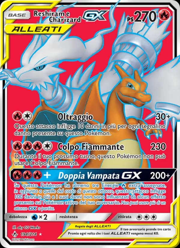 Reshiram e Charizard GX card in Italian