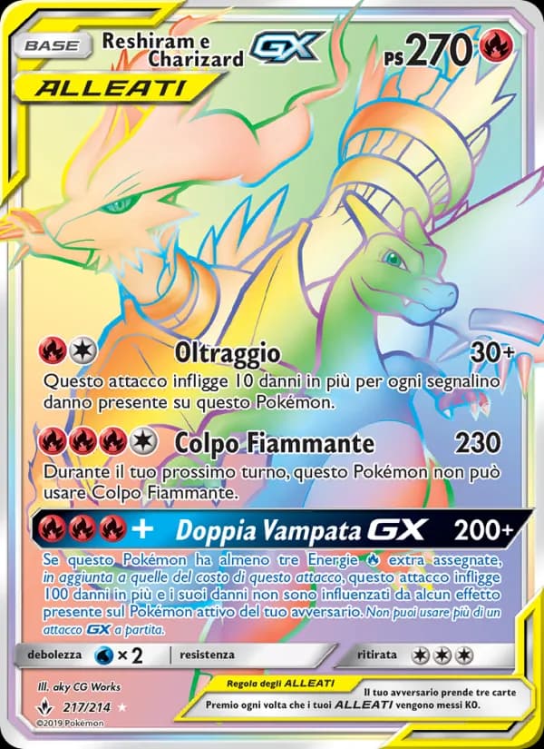 Reshiram e Charizard GX card in Italian
