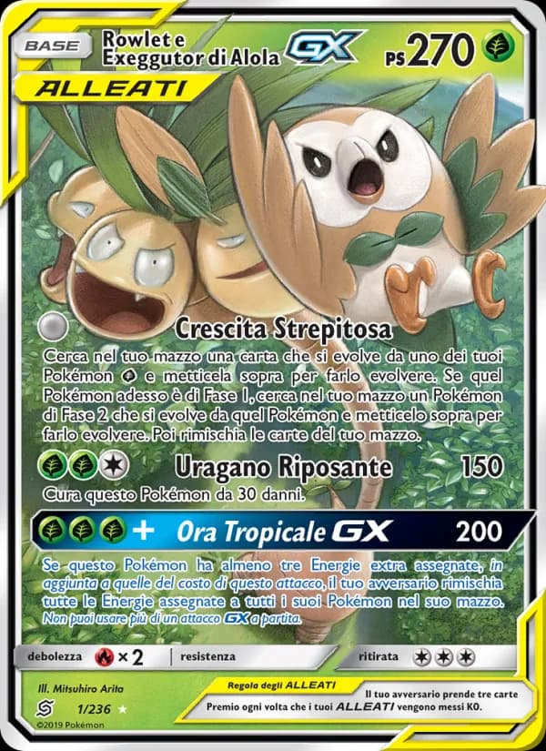 Rowlet e Exeggutor di Alola GX card in Italian