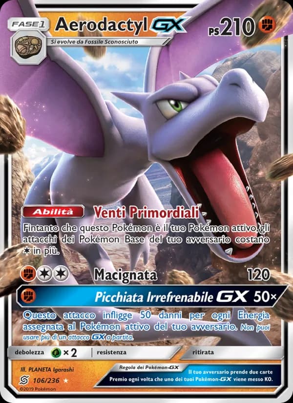 Aerodactyl GX card in Italian