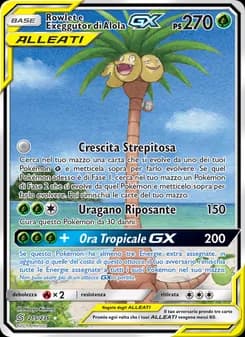 Rowlet e Exeggutor di Alola GX card in Italian