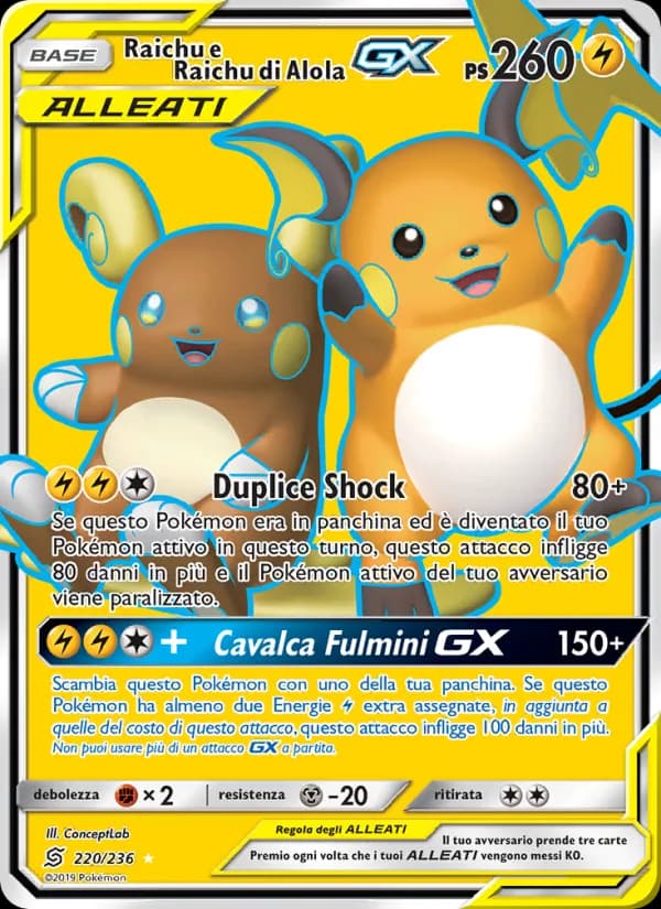 Raichu e Raichu di Alola GX card in Italian