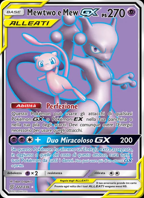 Mewtwo e Mew GX card in Italian