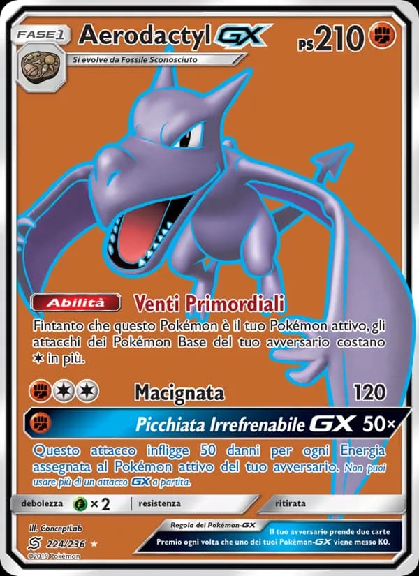 Aerodactyl GX card in Italian