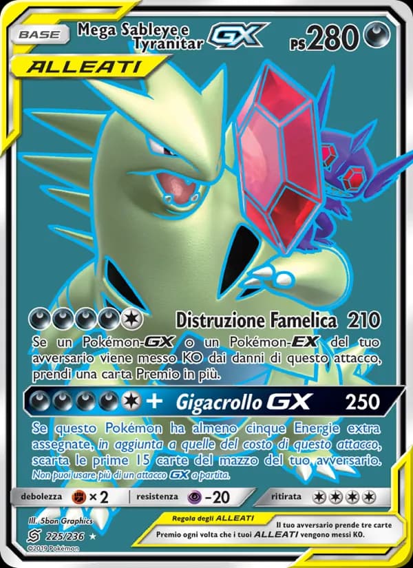 Mega Sableye e Tyranitar GX card in Italian