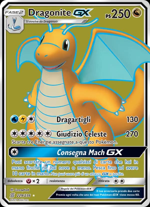 Dragonite GX card in Italian