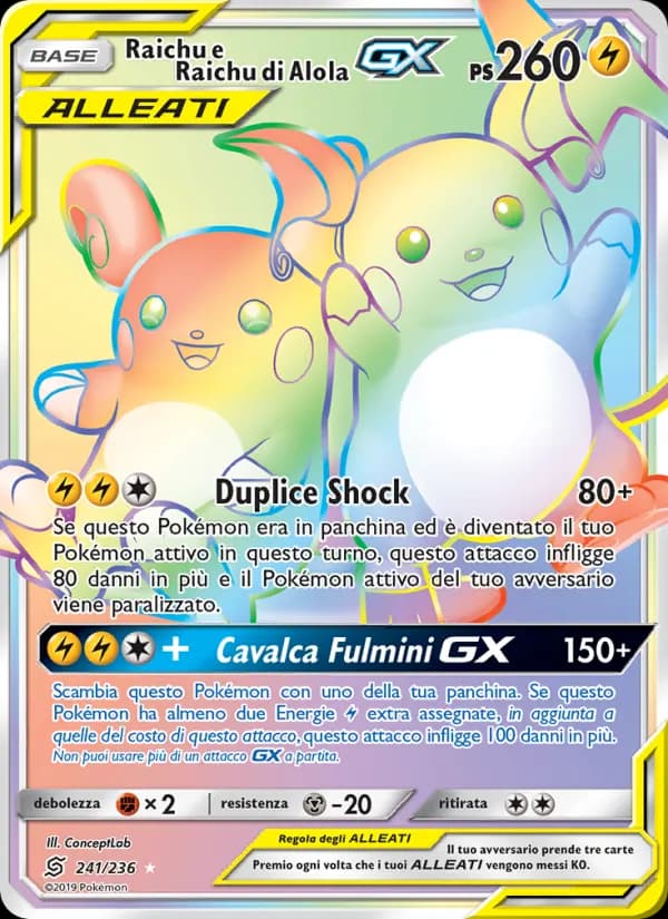 Raichu e Raichu di Alola GX card in Italian