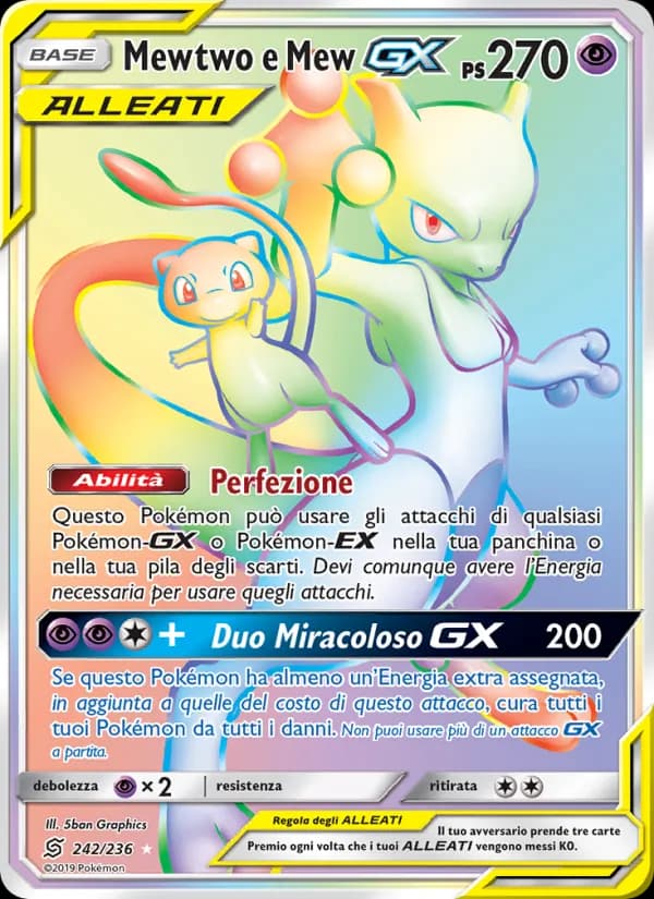 Mewtwo e Mew GX card in Italian