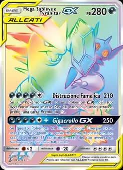 Mega Sableye e Tyranitar GX card in Italian