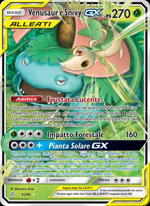 Venusaur e Snivy GX card in Italian